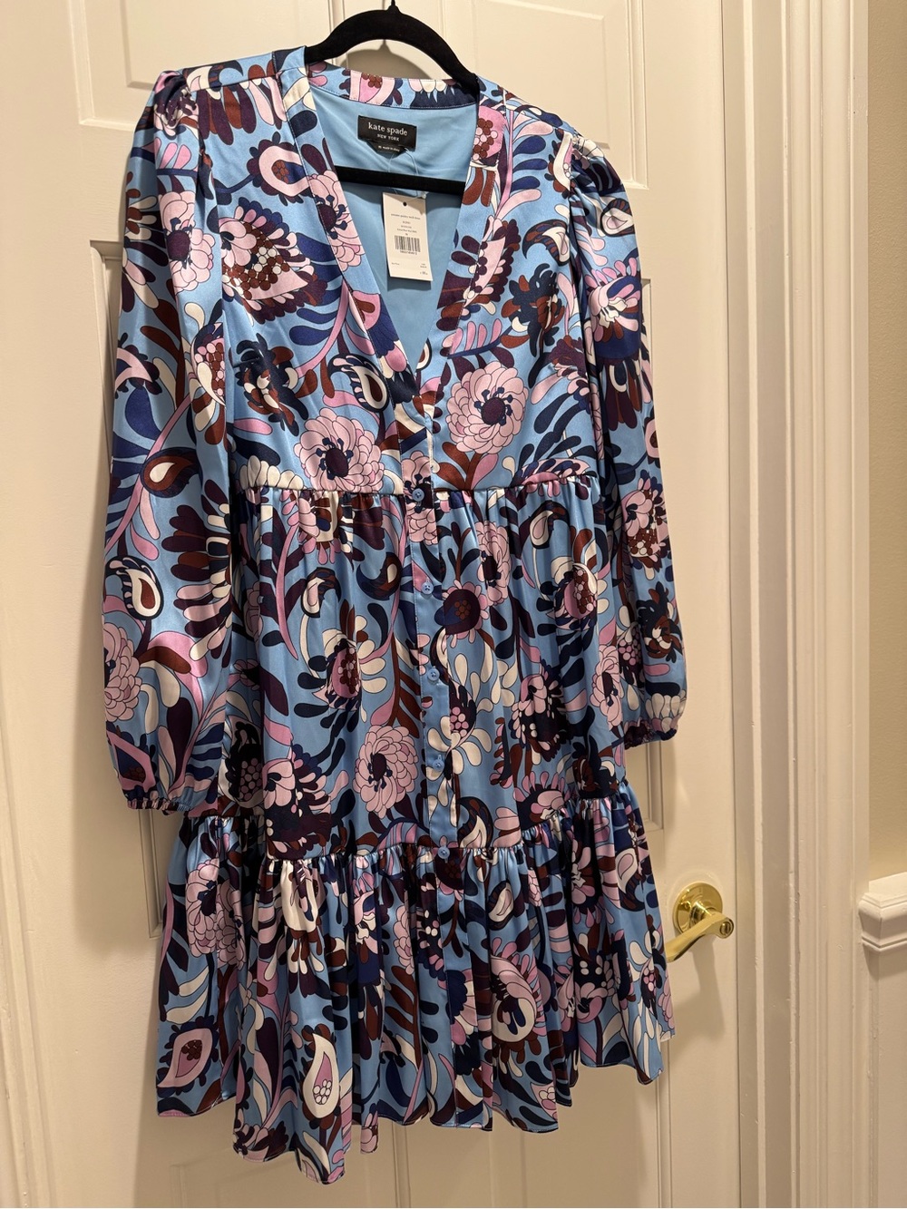 kate spade Light Blue Floral Tiered Long-Sleeve Dress